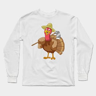 Turkey as Farmer with Hoe Long Sleeve T-Shirt